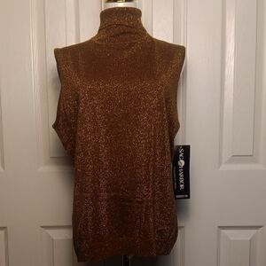 NWT. Sag Harbor Shimmering Gold Sleeveless Turtleneck Top